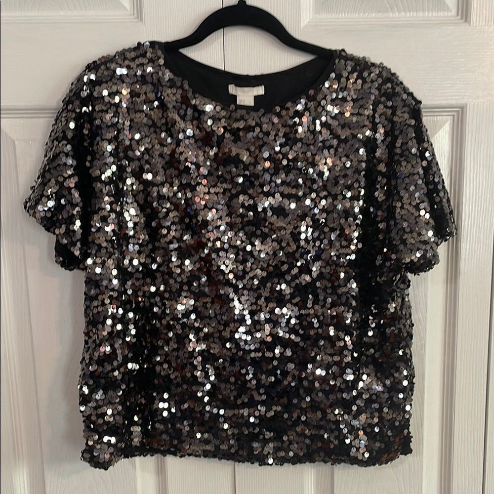 H&M Black Sequin Flutter Sleeve Top